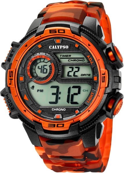 Bild von CALYPSO WATCHES Digitaluhr »UK5723/5 Calypso Herren Uhr K5723/5 Kunststoffband«, (Digitaluhr), Herren Armbanduhr rund, Kunststoff, PURarmband schwarz, orange, Sport